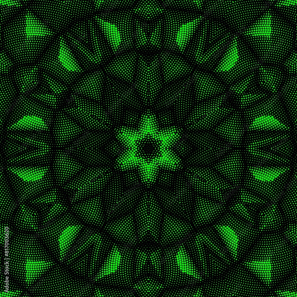 Aufkleber neon green halftone circular dot and spot pattern based on connected pyramid shapes viewed from abov