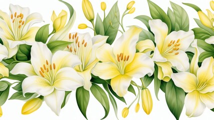 Obraz premium Aquarelle of white lilies. Raster illustration of delicate flowers.