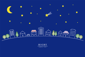 星空と夜の町並み イラスト素材 / vector eps