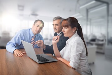 Obraz premium Business people team work together with laptop