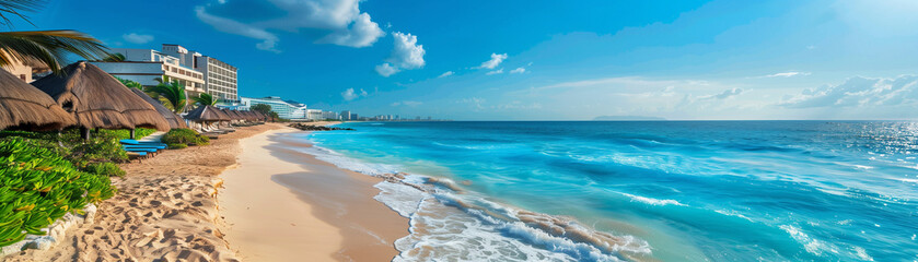 luxury resort beside the beach in Cancun, Mexico.  Generative AI