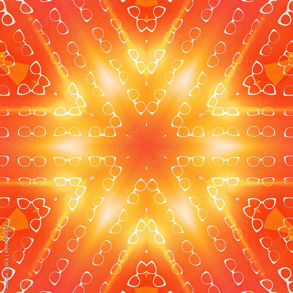 Poster bright yellow and red creative design with arrangement pattern of many similar sunglass frames squar