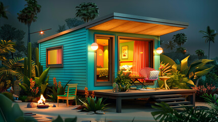 3d render illustration of a tiny turquoise house model.