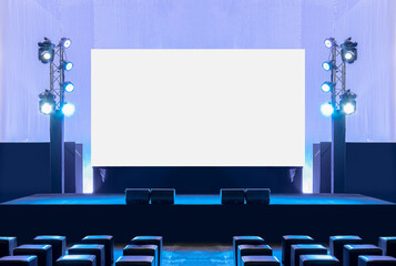 White screen display on stage at business presentation exhibition