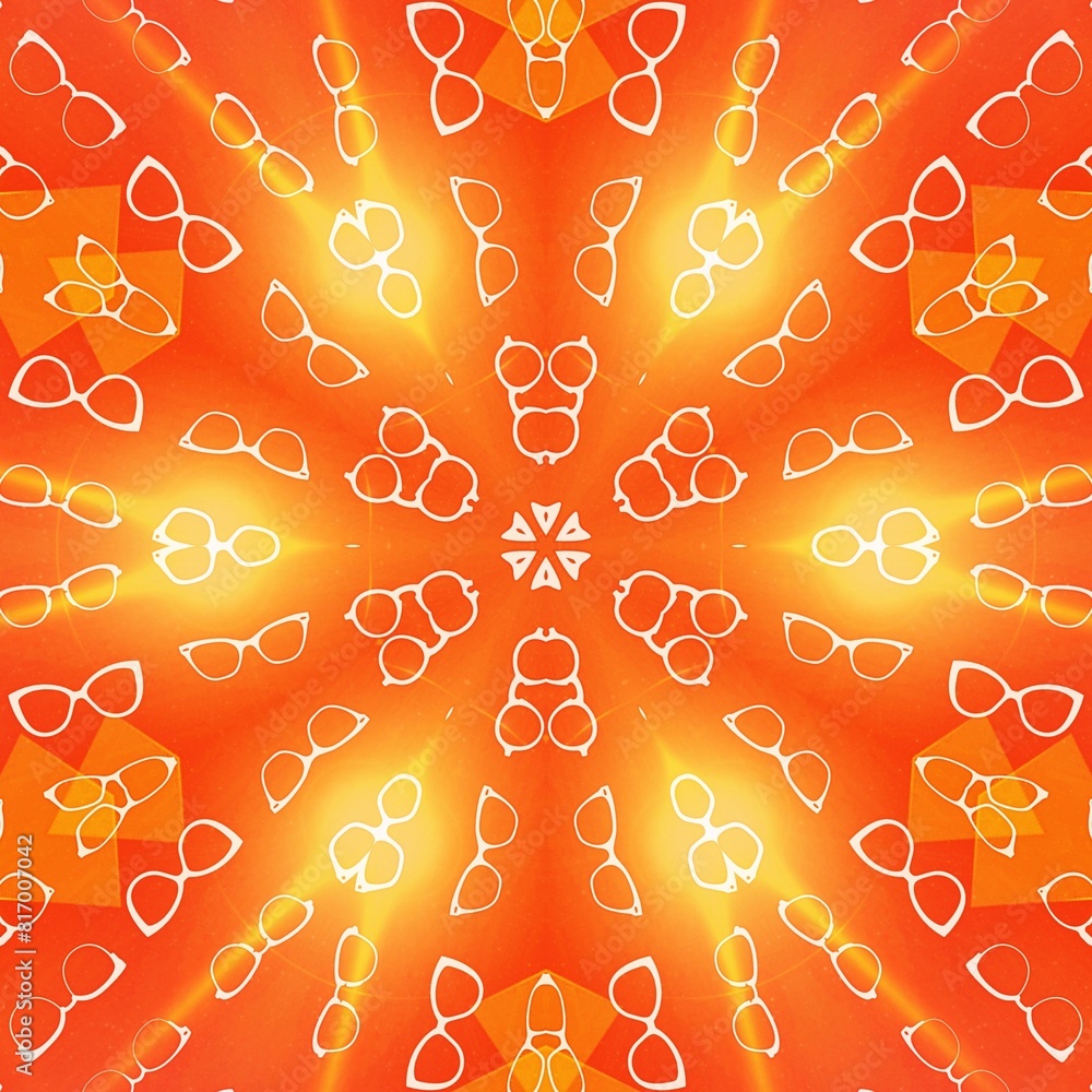Poster bright yellow and red creative design with arrangement pattern of many similar sunglass frames squar