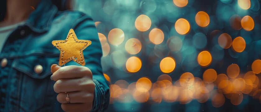 A satisfied customer leaves a positive online review for a product or service, praising its benefits