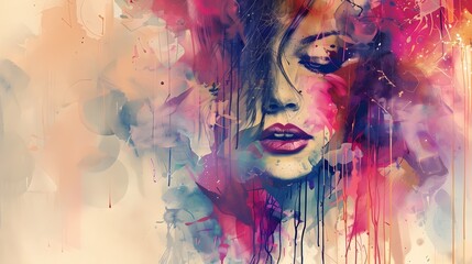 Captivating Abstract Watercolor Portrait of Alluring Female Face