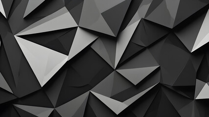 Fototapeta premium Black white dark gray abstract background. Geometric pattern shape. Line triangle polygon angle. Gradient. Shadow. Matte. 3d effect. Rough grain grungy. Design. Template. Presentation. Generative AI