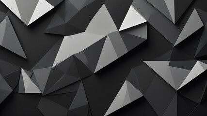 Fototapeta premium Black white dark gray abstract background. Geometric pattern shape. Line triangle polygon angle. Gradient. Shadow. Matte. 3d effect. Rough grain grungy. Design. Template. Presentation. Generative AI