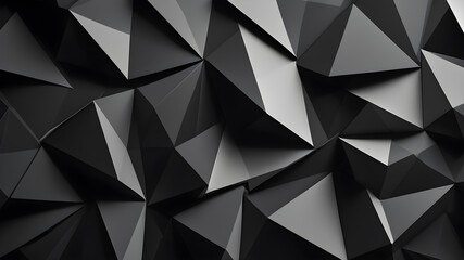 Fototapeta premium Black white dark gray abstract background. Geometric pattern shape. Line triangle polygon angle. Gradient. Shadow. Matte. 3d effect. Rough grain grungy. Design. Template. Presentation. Generative AI