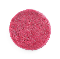 Uncooked beetroot cutlet isolated on white, top view. Vegetarian product