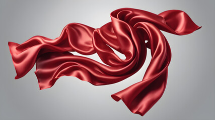 Red satin fabric floating in front of a white background, Generative AI
