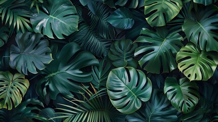 Lush Tropical Foliage in Vibrant Watercolor Background Artwork