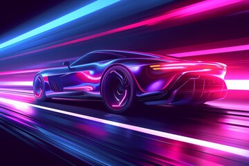 AI-generated digital illustration of futuristic connected cars enhanced with IoT and smart technologies, glowing with neon lights in a modern smart city environment.