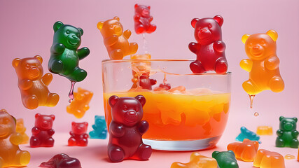 Fruit juicy bear gummy bears background, Generative AI