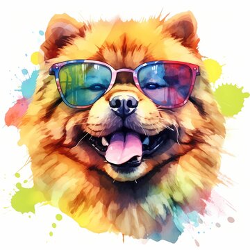 recommend clip art: Chow Chow. Cool Dog. Chow Chow clipart. Watercolor illustration. Generative AI. Detailed illustration.