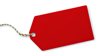 a bright red blank tag with a metallic eyelet and a twine string, often used for pricing or labeling items