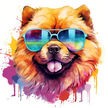 recommend clip art: Chow Chow. Cool Dog. Chow Chow clipart. Watercolor illustration. Generative AI. Detailed illustration.