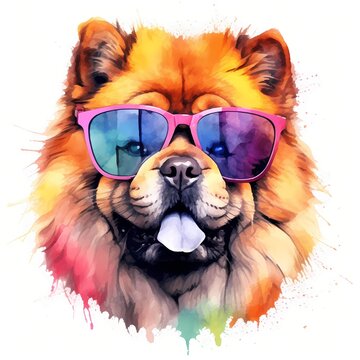 recommend clip art: Chow Chow. Cool Dog. Chow Chow clipart. Watercolor illustration. Generative AI. Detailed illustration.