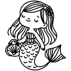 Cute Hand Drawn Mermaid Cartoon Illustration, Perfect for Children's Fantasy Themes