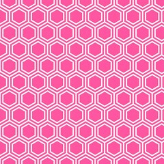 Vertical Hexagons Geometry Repeating Print Wallpaper, Light Pink, White Line 