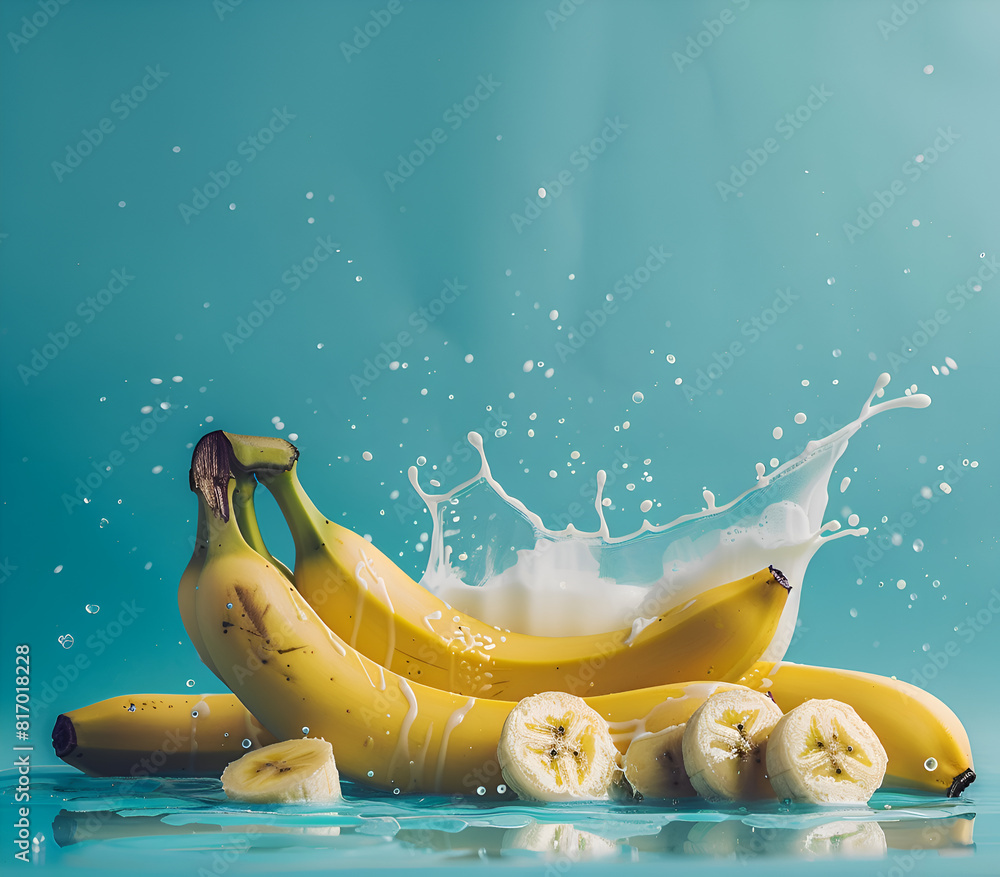 Aufkleber a bunch of bananas are floating in a pool of milk. generative ai