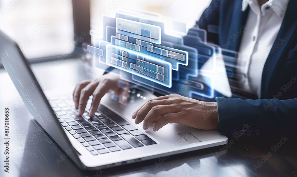 Poster it consultant setting up document management system software for corporate file archiving, searching