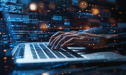 IT Support Engineer Provides Software Solutions: Database Management, Digital Technology Services on Laptop