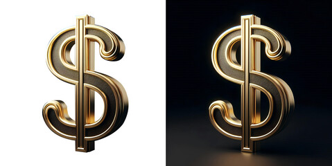 Golden 3D Dollar money $ sign