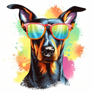 recommend clip art: Doberman Pinscher. Cool Dog. Dobie. Doberman clipart. Watercolor illustration. Generative AI. Detailed illustration.