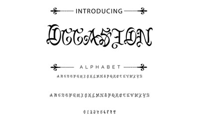 Old School tattoo vintage doodle type font vector template. Traditional retro and rock style font. Tattoo Alphabet