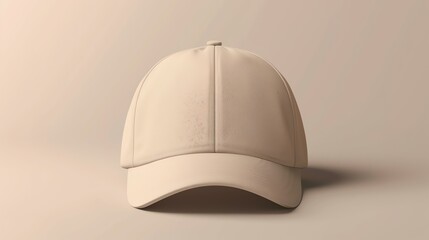 **Image Description:**  This is a 3D rendering of a beige baseball cap. The cap is facing forward and the brim is slightly curved.