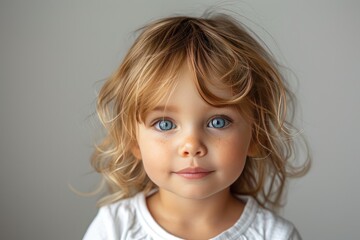 Naklejka premium Portrait of little girl on white background. advertising of toys, goods and clothing for children
