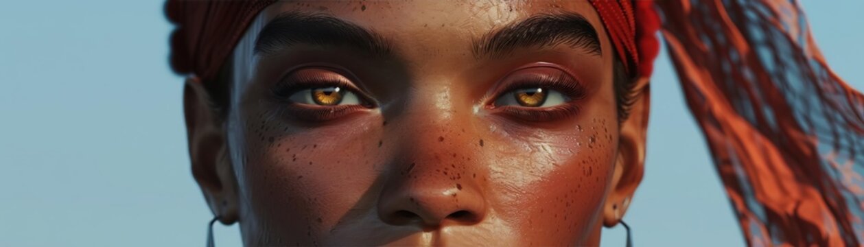 Craft a digital portrait using CG techniques of a non-binary person exuding confidence and authenticity Highlight their individuality through fine details and realistic textures