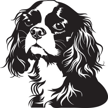 recommend clip art: black and white cavalier king charles spaniel dog illustration