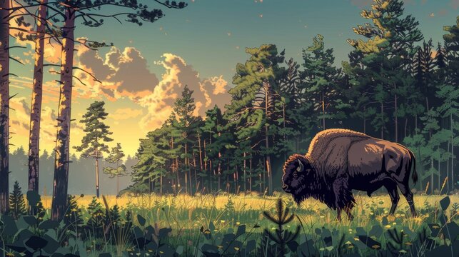 Illustration of Białowieża Forest, Poland

