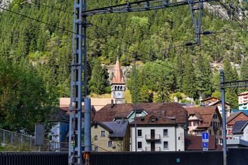 Swiss mountain village Göschenen on a sunny late summer day. Photo taken September 19th, 2023,...