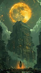 Obraz premium A mystical journey of young adventurers through ancient ruins, discovering hidden knowledge for International Youth Day