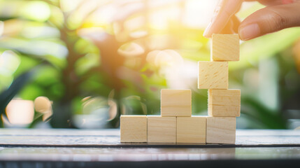 concept of business growth with wooden cubes