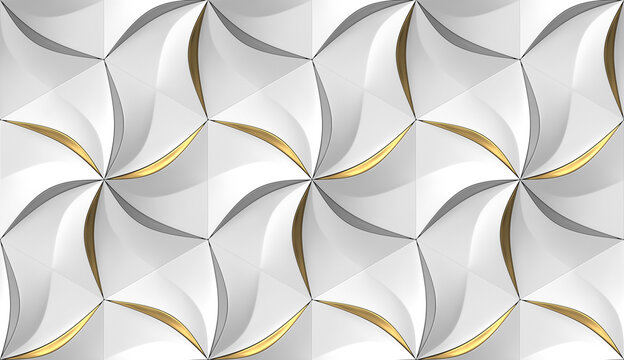 Abstract gray and gold flower-like hexagonal pattern