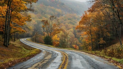 Fototapeta premium Winding Autumn Byway Through Picturesque Mountain Landscape