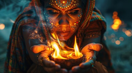 A fortune-teller fortune-telling on fire