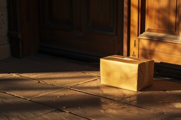 A box is sitting on a wooden floor in a room with a window