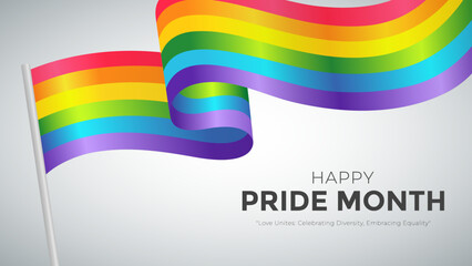 Rainbow lgbt flag and celebrate pride month, week or day vector flat illustration. LGBTQ support social media banner or post template, greeting card or party invitation