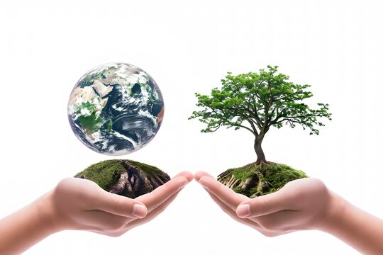 Two hands holding the earth and a tree, World Environment Day