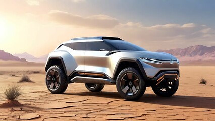 Futuristic vehicle in the desert