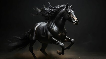 Black horse on dark background