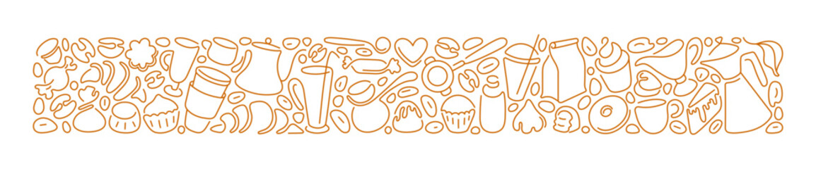 Coffee, tea line banner. Sketch vector background