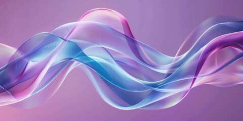 Fototapeta premium This is an image of a flowing, ribbon-like shape that is mostly blue and purple, with some yellow and pink. The background is dark purple.