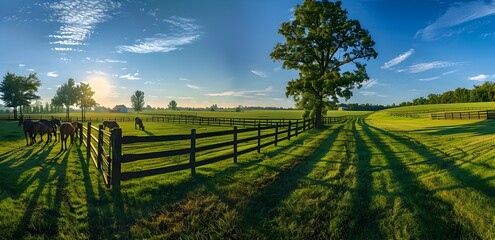 Serene Sunrise at the Greatuir Horse Farm in Kentucky s Picturesque Countryside